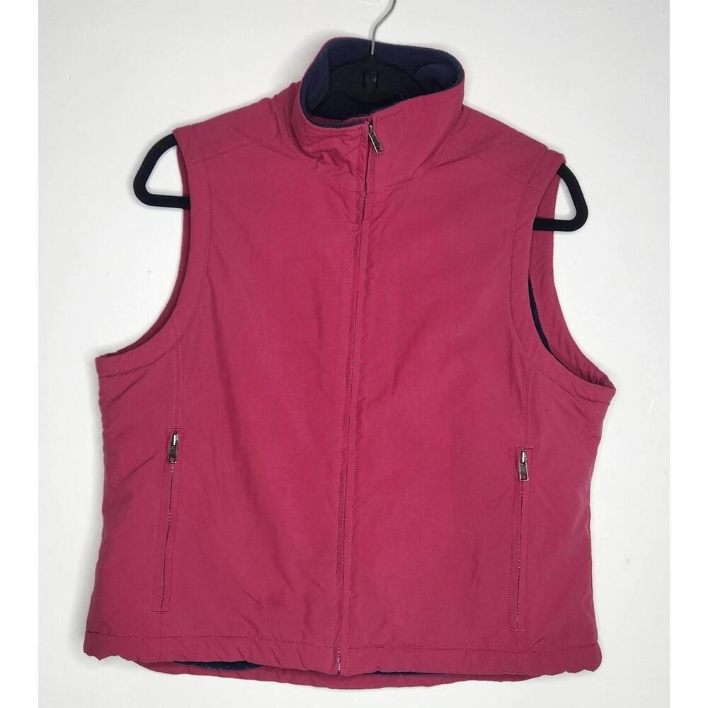 L.L.Bean Vest Womens Medium Petite Pink Fleece Lined Full Zip Nylon Zip Pockets